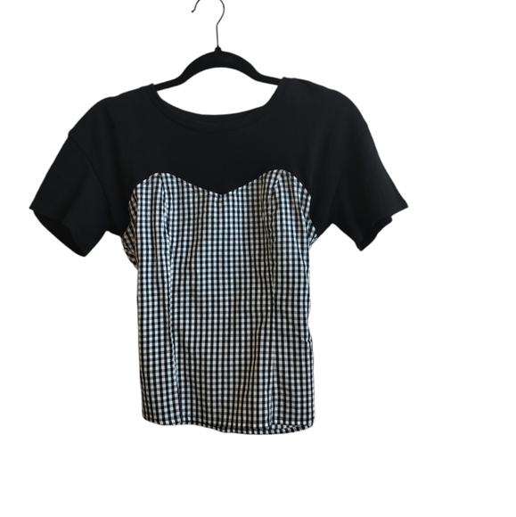 Express Tops - Express One Eleven Black Blouse with Gingham size XS